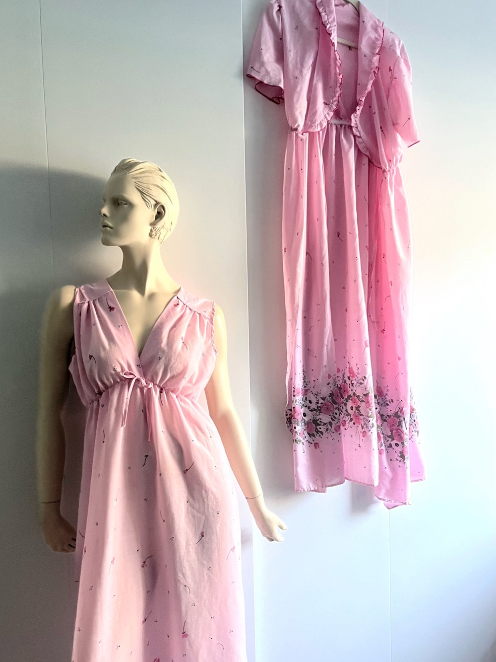 Sears Pink Floral Long Nightgown with Matching Robe